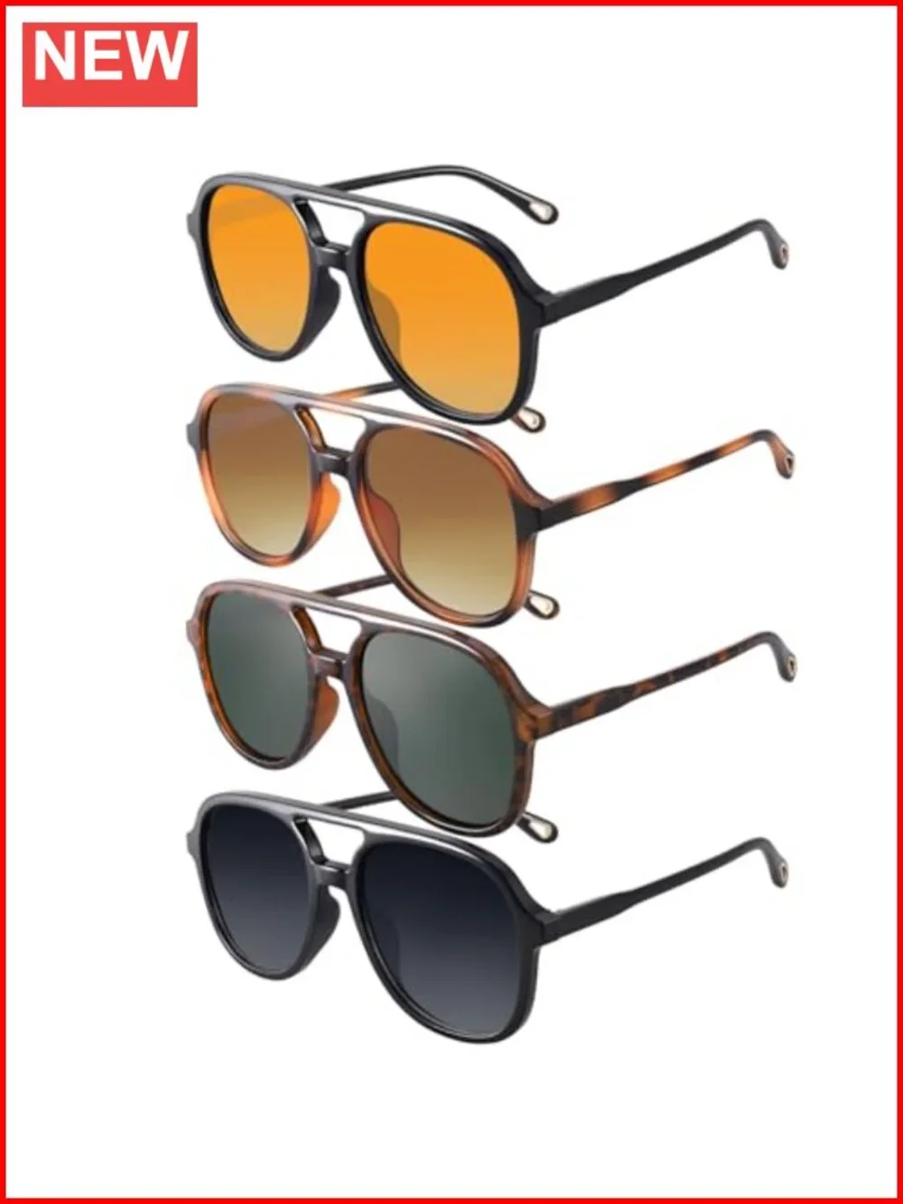 4 Pack Retro Polarized Aviator Sunglasses Oversized Square UV Protection Unisex